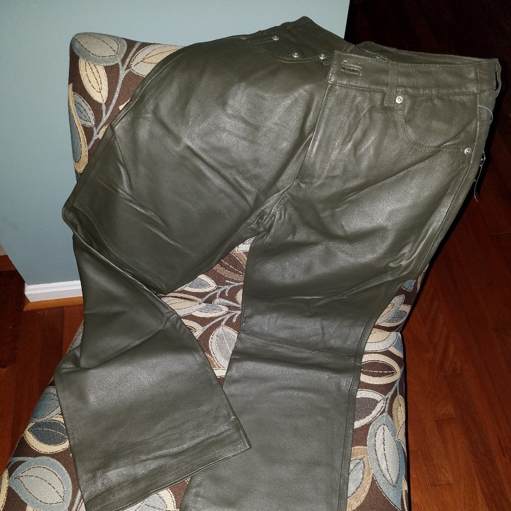 NWOT Dark Green Leather Jeans